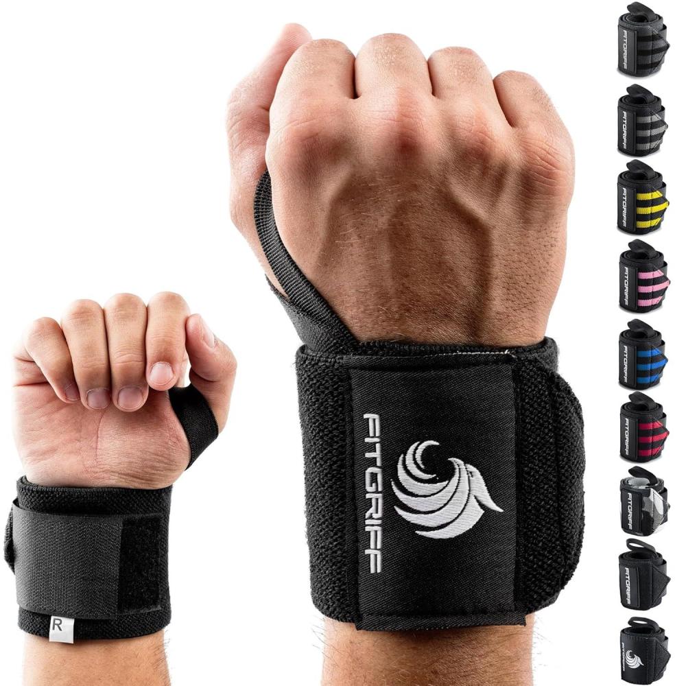 imageFitgriff Wrist Wraps for Weightlifting 18quot HeavyDuty Support for Gym Bench Press and Pushups 1 Pair  for Men and Women BlackBlack Original