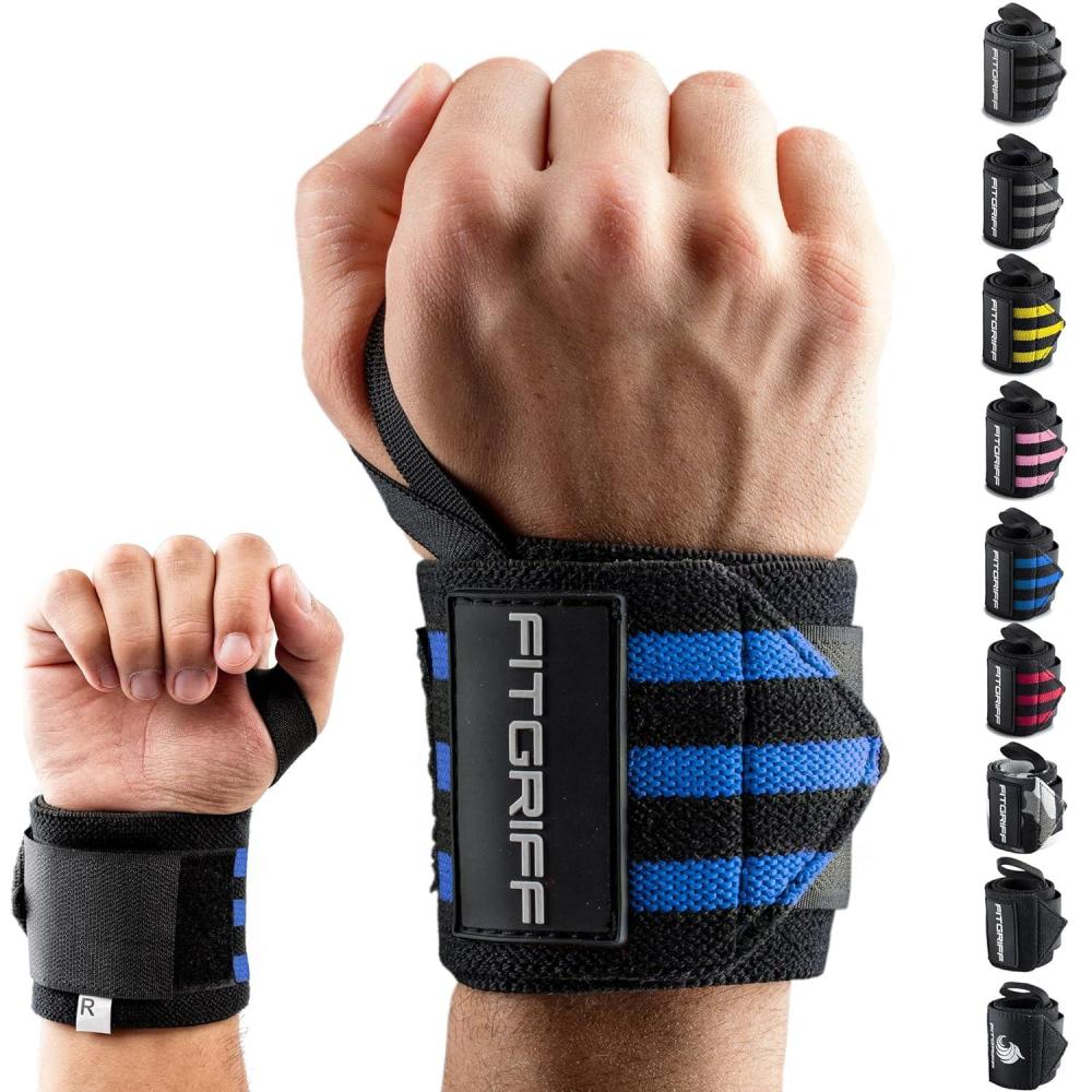 imageFitgriff Wrist Wraps for Weightlifting 18quot HeavyDuty Support for Gym Bench Press and Pushups 1 Pair  for Men and Women BlackBlackBlue