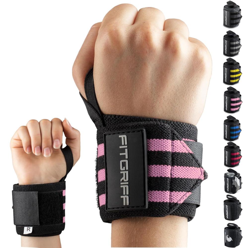imageFitgriff Wrist Wraps for Weightlifting 18quot HeavyDuty Support for Gym Bench Press and Pushups 1 Pair  for Men and Women BlackBlackPink