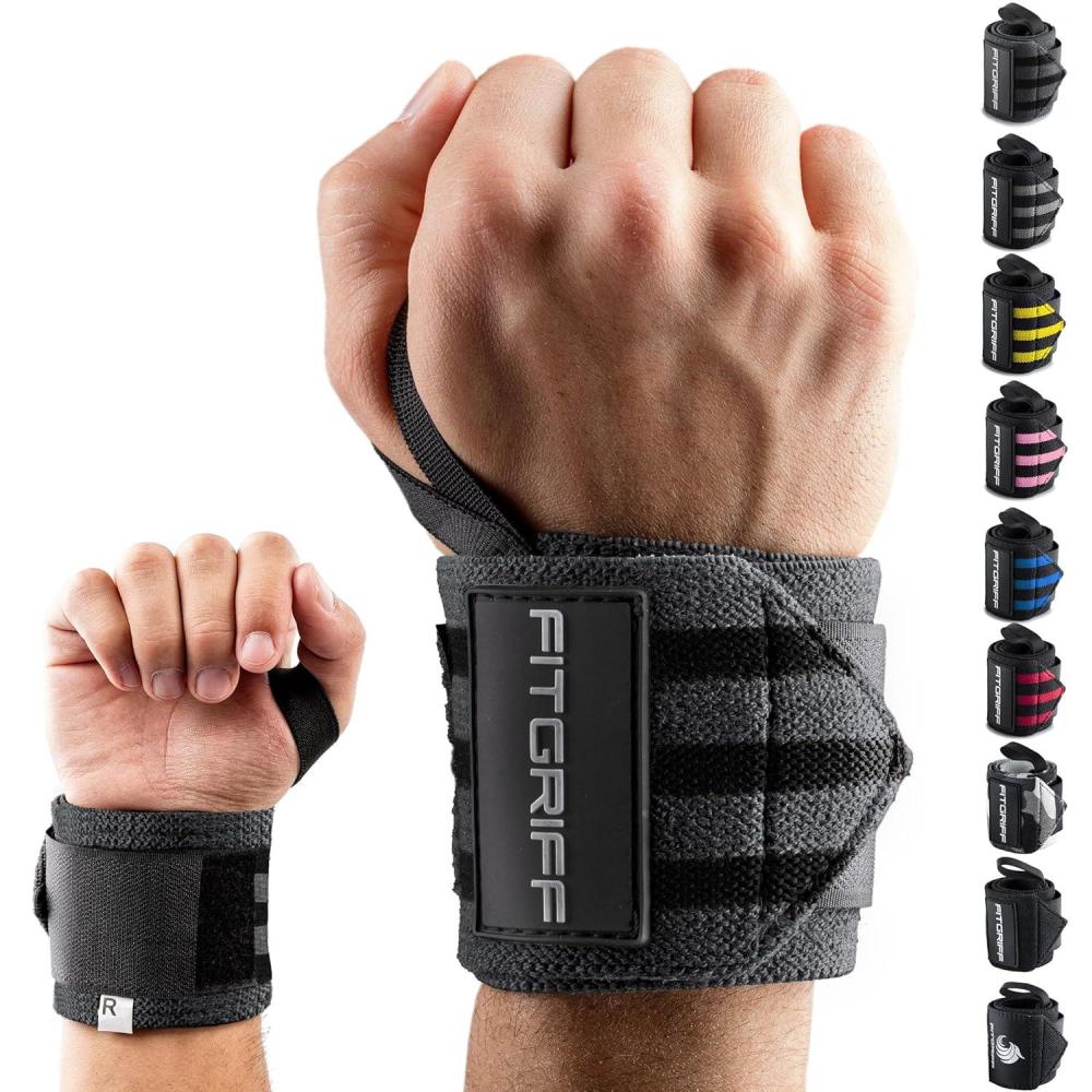 imageFitgriff Wrist Wraps for Weightlifting 18quot HeavyDuty Support for Gym Bench Press and Pushups 1 Pair  for Men and Women BlackGreyBlack