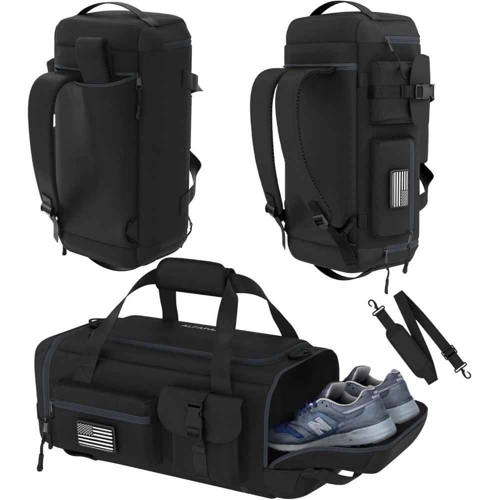 imageGym Duffel Bag Backpack  60L  Durable Gym Bag for MenWomen with Shoe Compartment  Duffel Bag Carry On  Water Resistant with Wet Pocket Multiple Pockets ampamp Straps for Gym Travel ampamp Overnight60 Liter