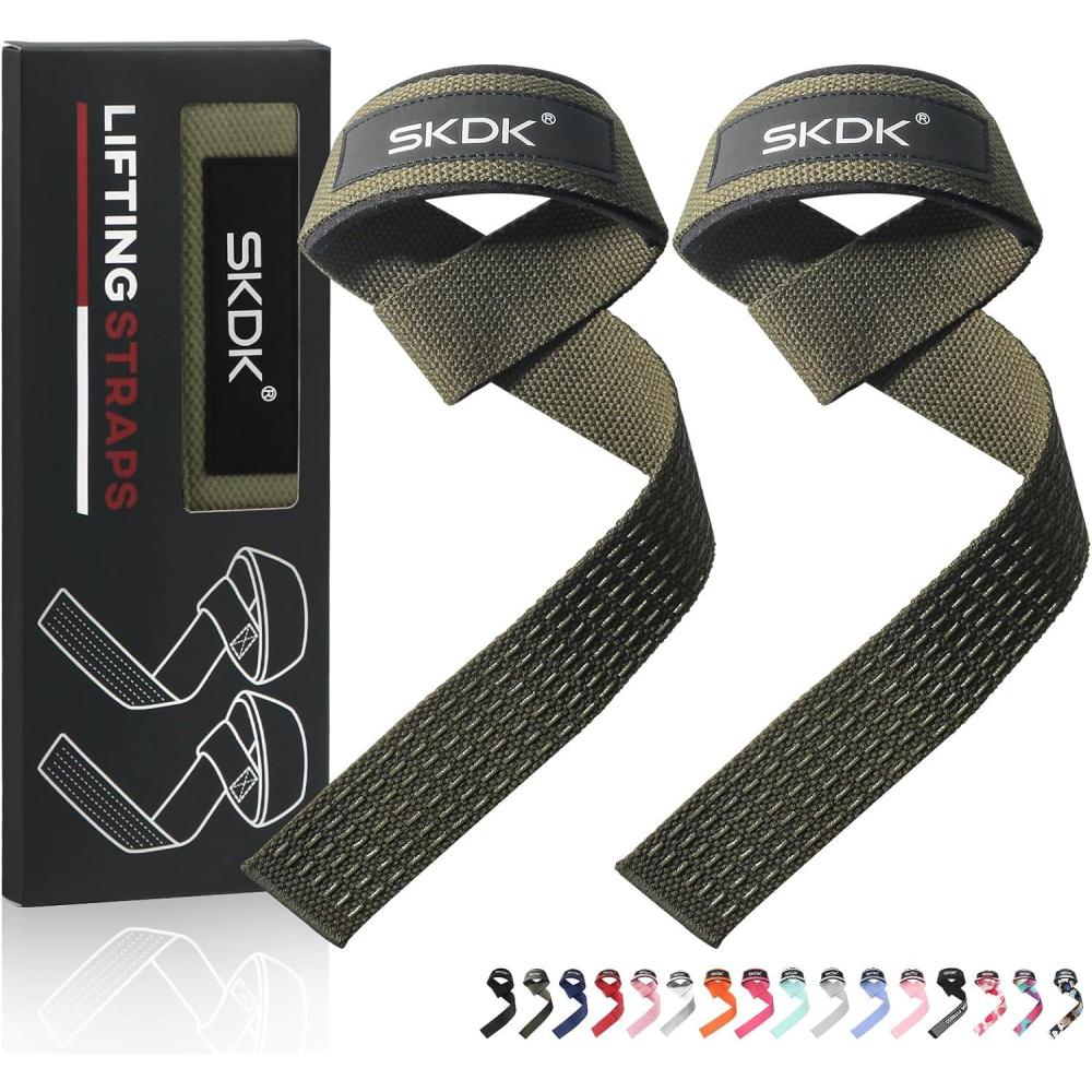 imageSKDK Cotton Hard Pull Wrist Lifting Straps Grips BandDeadlift Straps with Neoprene Cushioned Wrist Padded and AntiSkid Silicone for Weightlifting Bodybuilding Xfit Strength TrainingArmyGreen