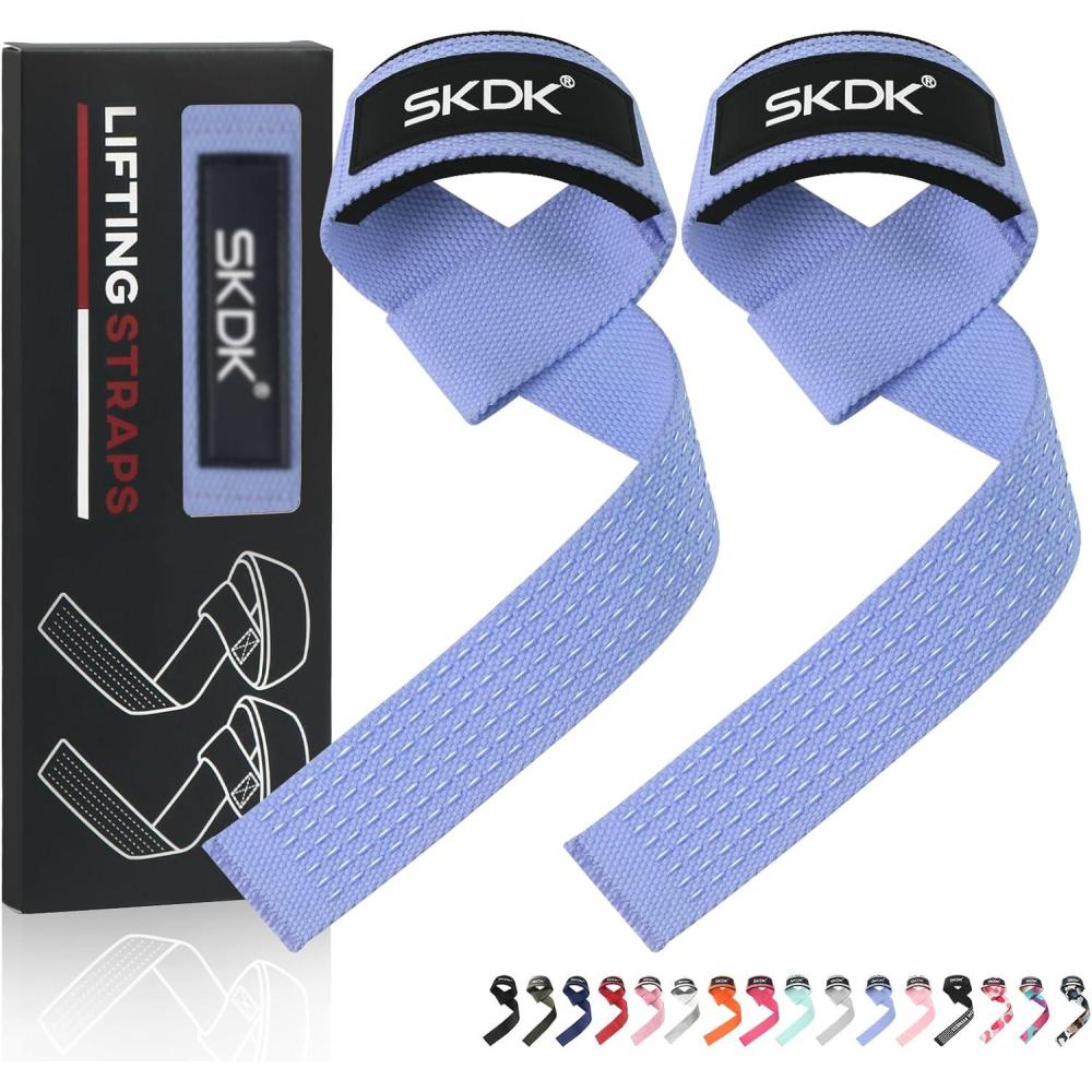 imageSKDK Cotton Hard Pull Wrist Lifting Straps Grips BandDeadlift Straps with Neoprene Cushioned Wrist Padded and AntiSkid Silicone  for Weightlifting Bodybuilding Xfit Strength TrainingPurple