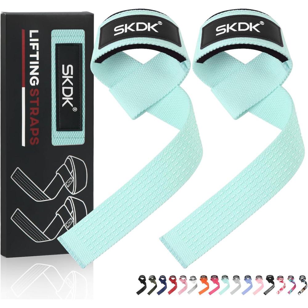 imageSKDK Cotton Hard Pull Wrist Lifting Straps Grips BandDeadlift Straps with Neoprene Cushioned Wrist Padded and AntiSkid Silicone  for Weightlifting Bodybuilding Xfit Strength TrainingSky Blue
