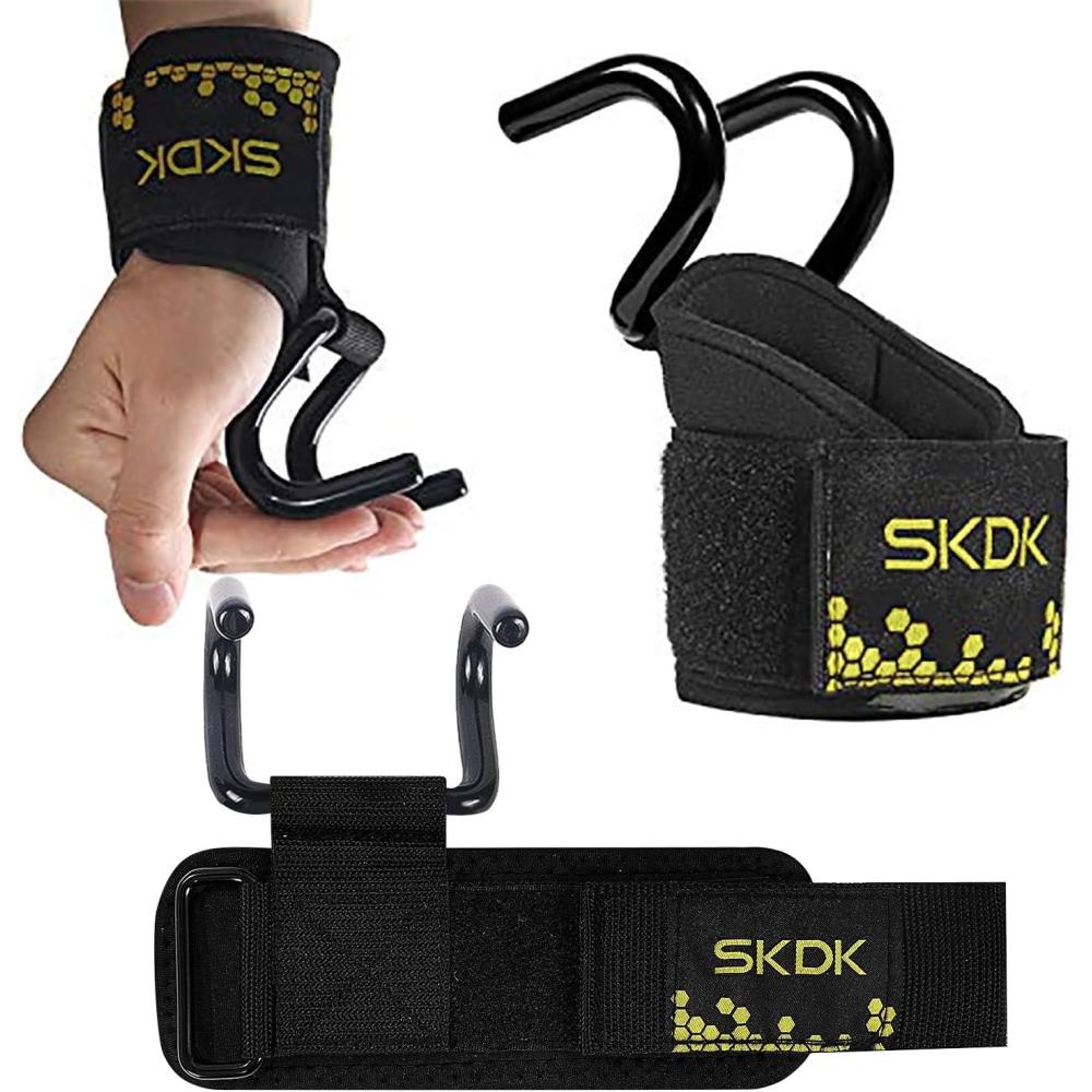 imageSKDK Cotton Hard Pull Wrist Lifting Straps Grips BandDeadlift Straps with Neoprene Cushioned Wrist Padded and AntiSkid Silicone for Weightlifting Bodybuilding Xfit Strength TrainingLifting Hooks