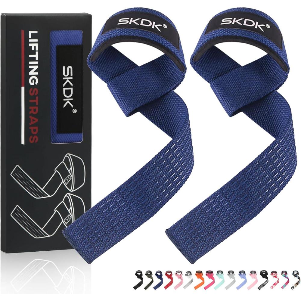 imageSKDK Cotton Hard Pull Wrist Lifting Straps Grips BandDeadlift Straps with Neoprene Cushioned Wrist Padded and AntiSkid Silicone for Weightlifting Bodybuilding Xfit Strength TrainingBlue