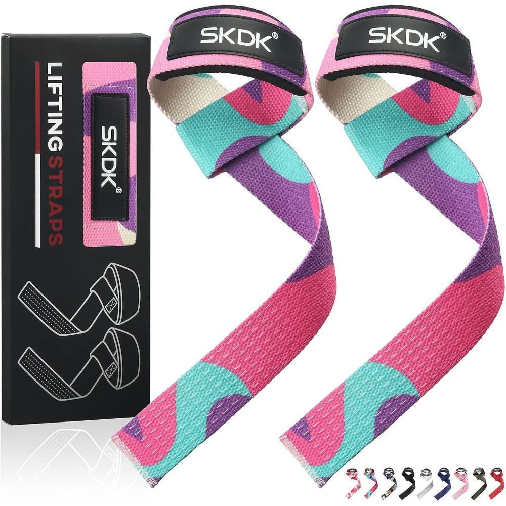imageSKDK Cotton Hard Pull Wrist Lifting Straps Grips BandDeadlift Straps with Neoprene Cushioned Wrist Padded and AntiSkid Silicone for Weightlifting Bodybuilding Xfit Strength TrainingCamoPurple