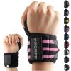 Fitgriff® Wrist Wraps for Weightlifting (18″) Heavy-Duty Support for Gym, Bench Press, and Pushups (1 Pair) – for Men and Women (Black)(Black/Pink)