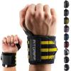 Fitgriff® Wrist Wraps for Weightlifting (18″) Heavy-Duty Support for Gym, Bench Press, and Pushups (1 Pair) – for Men and Women (Black)(Black/Yellow)