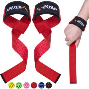 APEXUP Weight Lifting Straps for Weightlifting, Lifting Wrist Straps Gym, Deadlift Strap, Anti Slip Silicone Weightlifting Strap Men Women Powerlifting, Strength Training(Red)