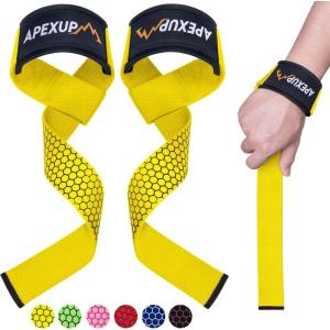 APEXUP Weight Lifting Straps for Weightlifting, Lifting Wrist Straps Gym, Deadlift Strap, Anti Slip Silicone Weightlifting Strap Men Women Powerlifting, Strength Training(Yellow)