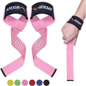 APEXUP Weight Lifting Straps for Weightlifting, Lifting Wrist Straps Gym, Deadlift Strap, Anti Slip Silicone Weightlifting Strap Men Women Powerlifting, Strength Training(Pink)