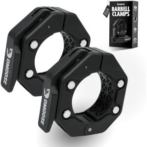 DMoose Fitness Barbell Clips 2 Inch (Pair) – Quick Release Olympic Barbell Clamps & Collars with Anti Slip TPR Grip for Secure Weightlifting and Powerlifting – Weight Clips for Bars at Home or Gym(Black V2)