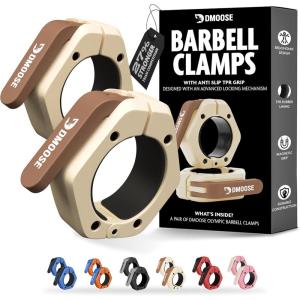 DMoose Fitness Barbell Clips 2 Inch (Pair) – Quick Release Olympic Barbell Clamps & Collars with Anti Slip TPR Grip for Secure Weightlifting and Powerlifting – Weight Clips for Bars at Home or Gym(Beige)