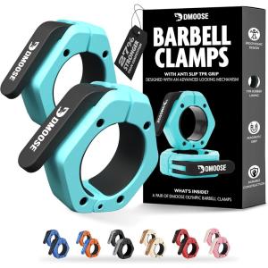 DMoose Fitness Barbell Clips 2 Inch (Pair) – Quick Release Olympic Barbell Clamps & Collars with Anti Slip TPR Grip for Secure Weightlifting and Powerlifting – Weight Clips for Bars at Home or Gym(Cyan)