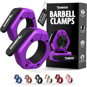 DMoose Fitness Barbell Clips 2 Inch (Pair) – Quick Release Olympic Barbell Clamps & Collars with Anti Slip TPR Grip for Secure Weightlifting and Powerlifting – Weight Clips for Bars at Home or Gym(Purple)