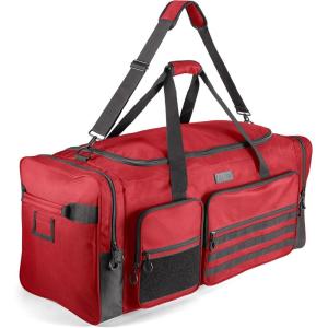 Fitdom 130L 36″ Heavy Duty Extra Large Sports Gym Equipment Travel Duffle Bag W/Adjustable Shoulder Strap & 7 Compartments. Perfect for Soccer Baseball Basketball Hockey Football, Team Coaches & More(Red)