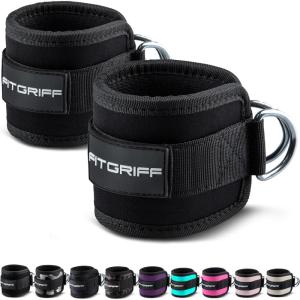 Fitgriff® Ankle Straps V1 for Cable Machine (2 Pieces) – Gym Workout Equipment – Leg Pulley Attachment, Kickback Straps(Black)