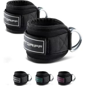 Fitgriff® Ankle Straps V3 for Cable Machine (2 Pieces) – Gym Workout Equipment – Leg Pulley Attachment, Kickback Straps(Black/White)