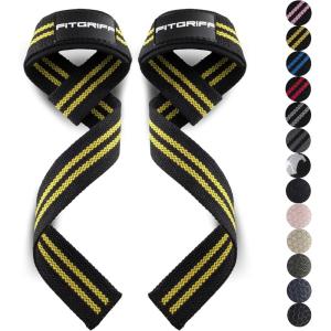 Fitgriff® Lifting Wrist Straps for Weightlifting, Gym, Deadlift, Workout (Made of Premium Cotton & Padded) – Men & Women(Black/Yellow)