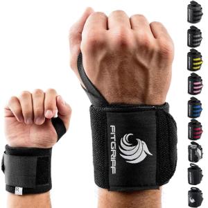 Fitgriff® Wrist Wraps for Weightlifting (18″) Heavy-Duty Support for Gym, Bench Press, and Pushups (1 Pair) – for Men and Women (Black)(Black Original)