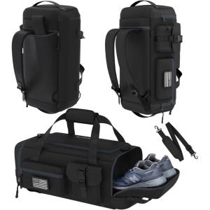 Gym Duffel Bag Backpack – 60L – Durable Gym Bag for Men/Women with Shoe Compartment – Duffel Bag Carry On – Water Resistant with Wet Pocket, Multiple Pockets & Straps for Gym, Travel & Overnight(60 Liter)