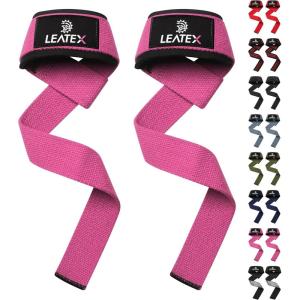 Lifting Wrist Straps for Weightlifting, Weight Lifting Straps Gym Grip Power Workouts Lifting Straps Neoprene Padded 24″ Cotton Men Women Wrap Lift Deadlift Straps Hard Pull Exercise(Pink)