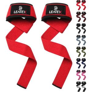 Lifting Wrist Straps for Weightlifting, Weight Lifting Straps Gym Grip Power Workouts Lifting Straps Neoprene Padded 24″ Cotton Men Women Wrap Lift Deadlift Straps Hard Pull Exercise(Red)