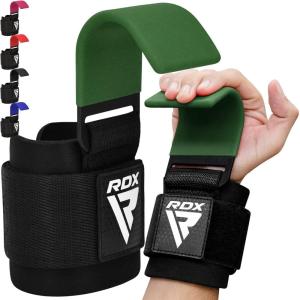 RDX Weight Lifting Hooks for Deadlifting (Pair) – 600Lbs Capacity – 8MM Neoprene Wrist Support Wraps – Grip Enhancer for Pull Ups Lat Pulldowns Rows – Adjustable Gym Workout Power Straps for Men Women(Army Green)