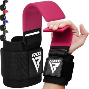 RDX Weight Lifting Hooks for Deadlifting (Pair) – 600Lbs Capacity – 8MM Neoprene Wrist Support Wraps – Grip Enhancer for Pull Ups Lat Pulldowns Rows – Adjustable Gym Workout Power Straps for Men Women(Pink)