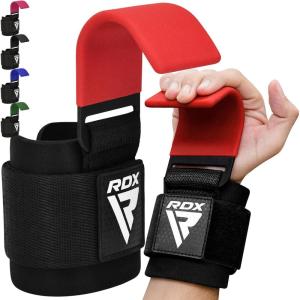 RDX Weight Lifting Hooks for Deadlifting (Pair) – 600Lbs Capacity – 8MM Neoprene Wrist Support Wraps – Grip Enhancer for Pull Ups Lat Pulldowns Rows – Adjustable Gym Workout Power Straps for Men Women(Red)
