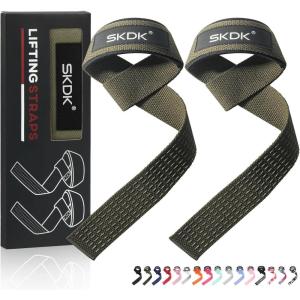 SKDK Cotton Hard Pull Wrist Lifting Straps Grips Band-Deadlift Straps with Neoprene Cushioned Wrist Padded and Anti-Skid Silicone – for Weightlifting, Bodybuilding, Xfit, Strength Training(ArmyGreen)