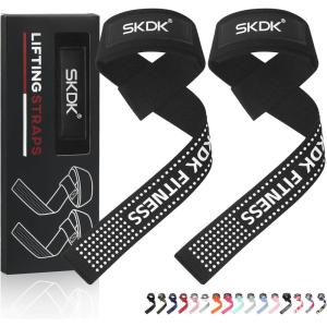 SKDK Cotton Hard Pull Wrist Lifting Straps Grips Band-Deadlift Straps with Neoprene Cushioned Wrist Padded and Anti-Skid Silicone – for Weightlifting, Bodybuilding, Xfit, Strength Training(Black Pro)