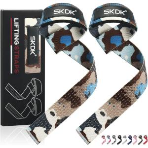 SKDK Cotton Hard Pull Wrist Lifting Straps Grips Band-Deadlift Straps with Neoprene Cushioned Wrist Padded and Anti-Skid Silicone – for Weightlifting, Bodybuilding, Xfit, Strength Training(CamoBlue)