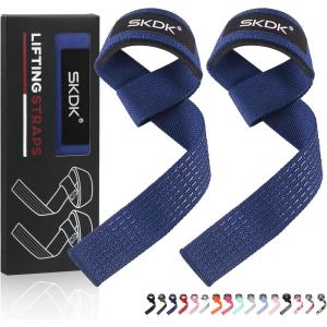 SKDK Cotton Hard Pull Wrist Lifting Straps Grips Band-Deadlift Straps with Neoprene Cushioned Wrist Padded and Anti-Skid Silicone – for Weightlifting, Bodybuilding, Xfit, Strength Training(Blue)