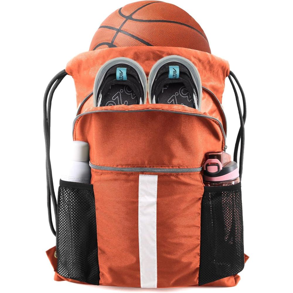 imageBeeGreen Drawstring Backpack Bag with Shoe Compartment XLarge Black Gym Sports String Cinch BackpackOrange