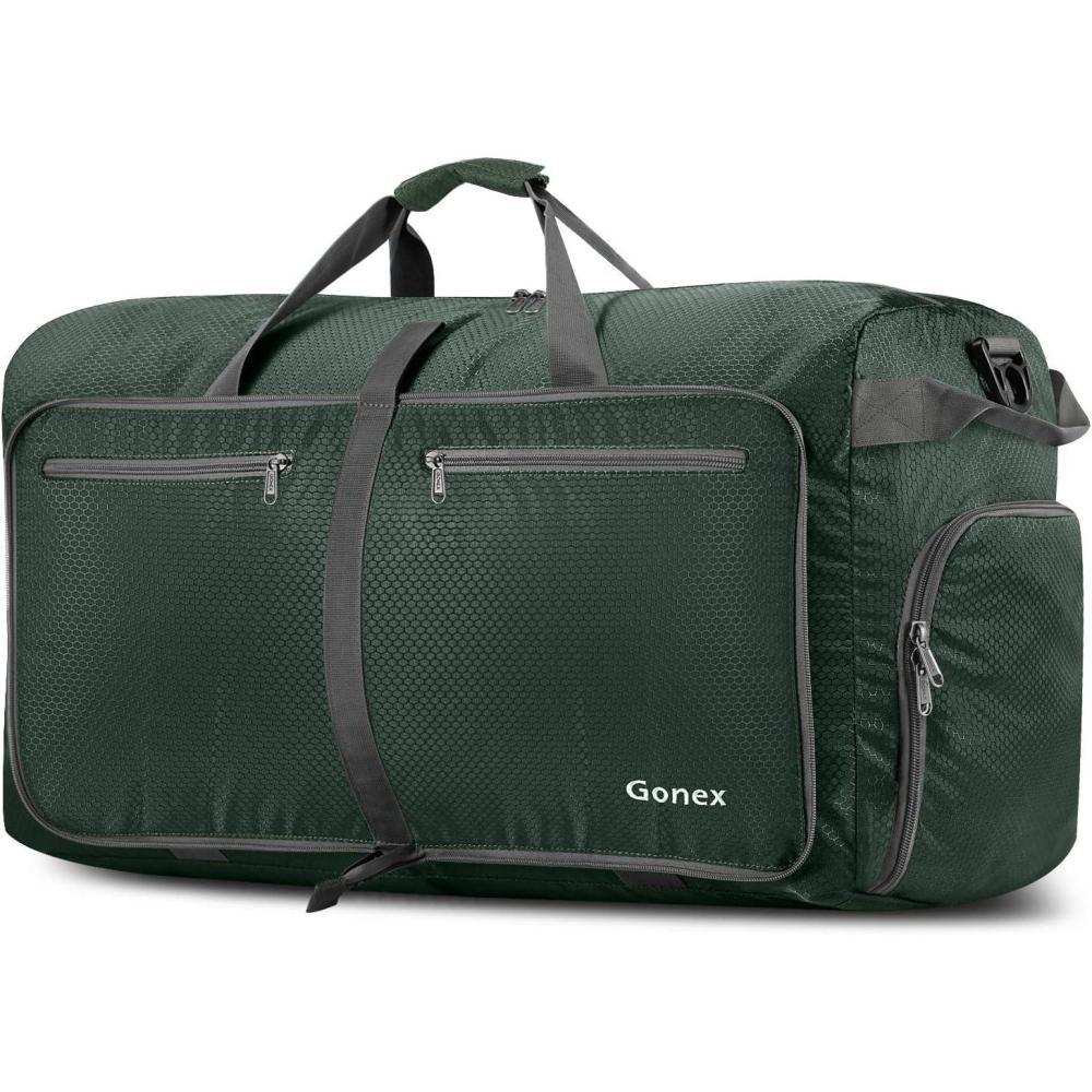 imageGonex 40L 60L 80L 100L 150L Large Foldable Travel Duffle Bag with Shoes Compartment Packable Lightweight Water Repellent Duffel Bag for Camping Gym Weekender BagDark Green