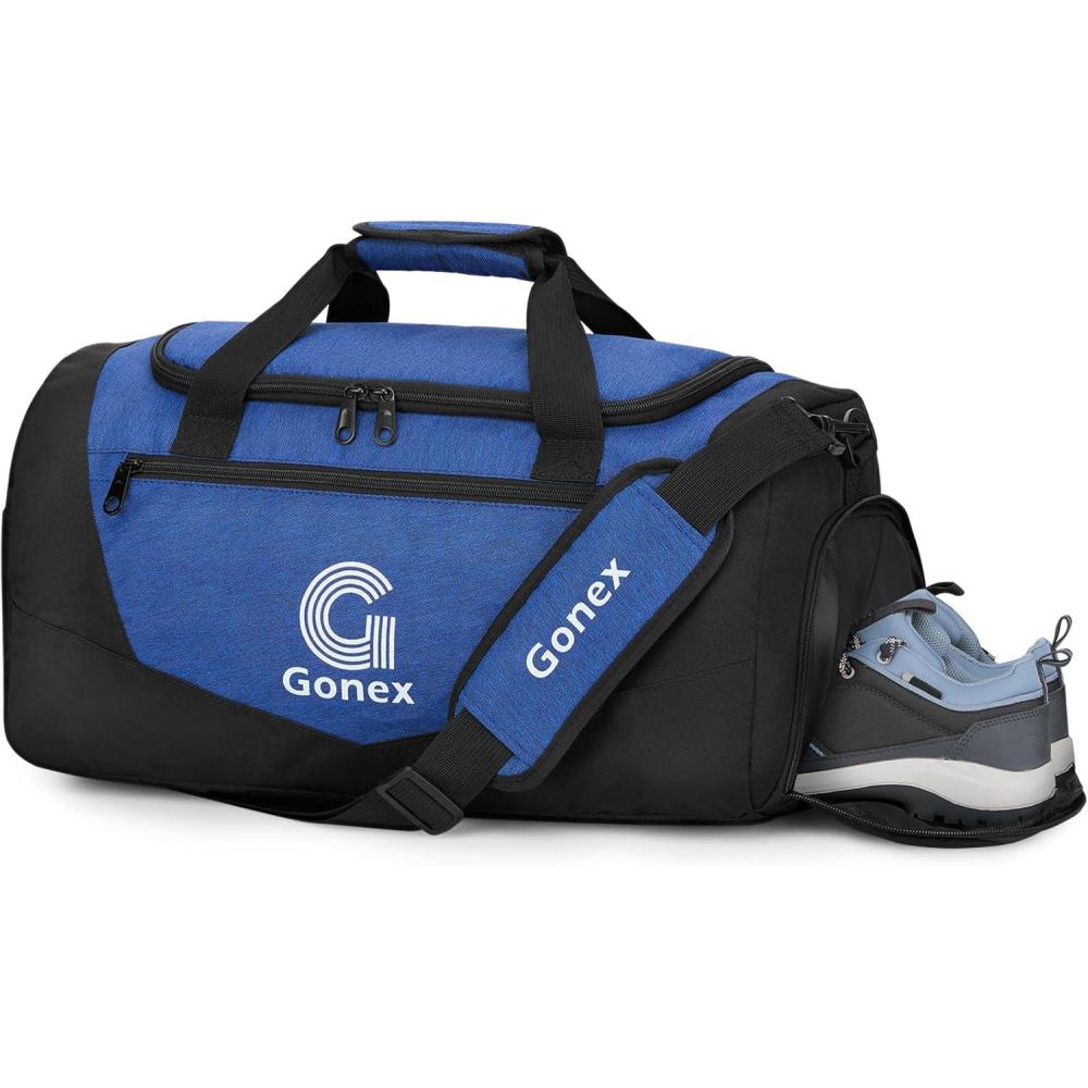imageGonex Gym Duffel Bag with Shoe Compartment Wet Pocket Large Capacity Sports Duffle Bag for Men Women Workout ampamp Travel Bag with Multiple Pockets BlackGray Large 100LBlackBlue