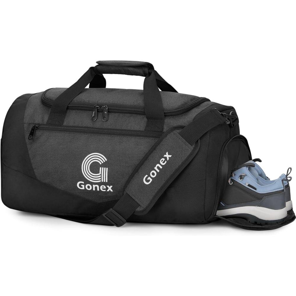 imageGonex Gym Duffel Bag with Shoe Compartment Wet Pocket Large Capacity Sports Duffle Bag for Men Women Workout ampamp Travel Bag with Multiple Pockets BlackGray Large 100LBlack