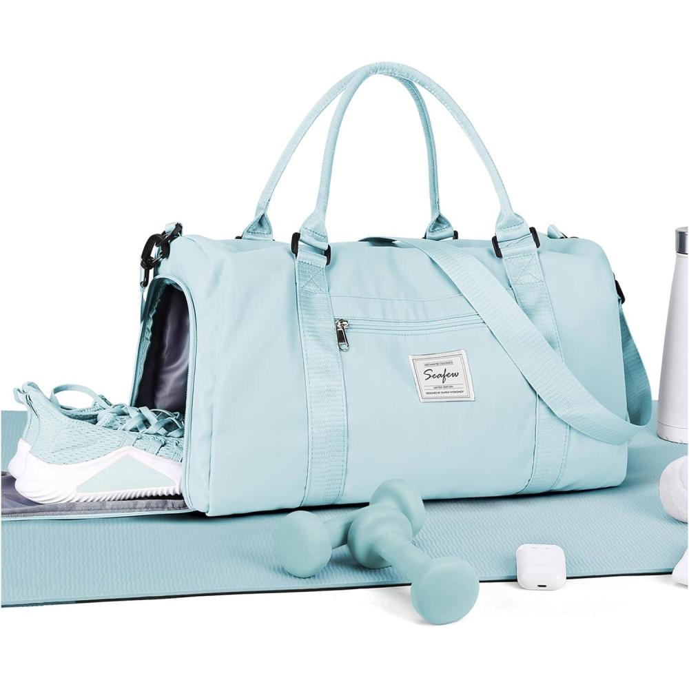 imageGym Bag WomensTravel Duffel Carry on Bag Sport Tote Bag Weekend Overnight BagA1Light Blue