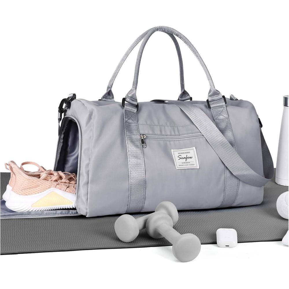 imageGym Bag WomensTravel Duffel Carry on Bag Sport Tote Bag Weekend Overnight BagA22Grey