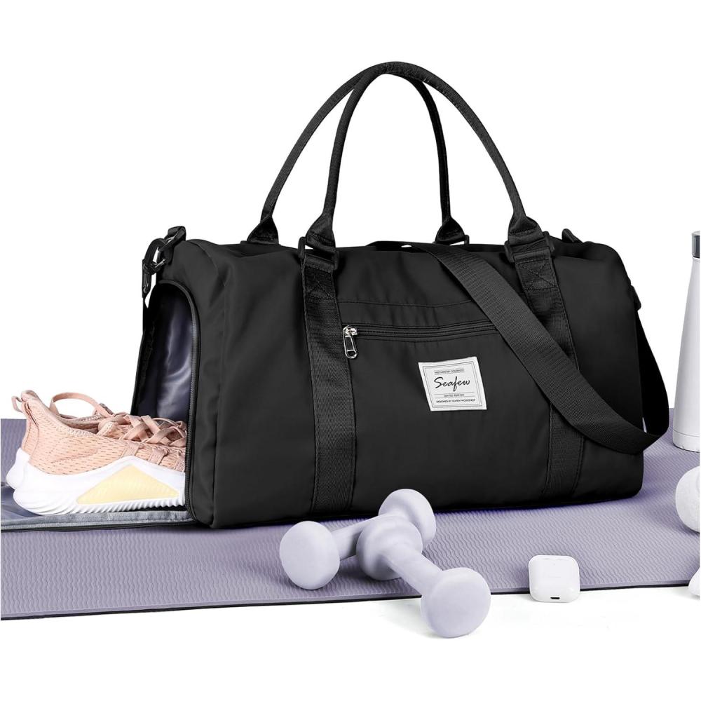 imageGym Bag WomensTravel Duffel Carry on Bag Sport Tote Bag Weekend Overnight BagA4Black