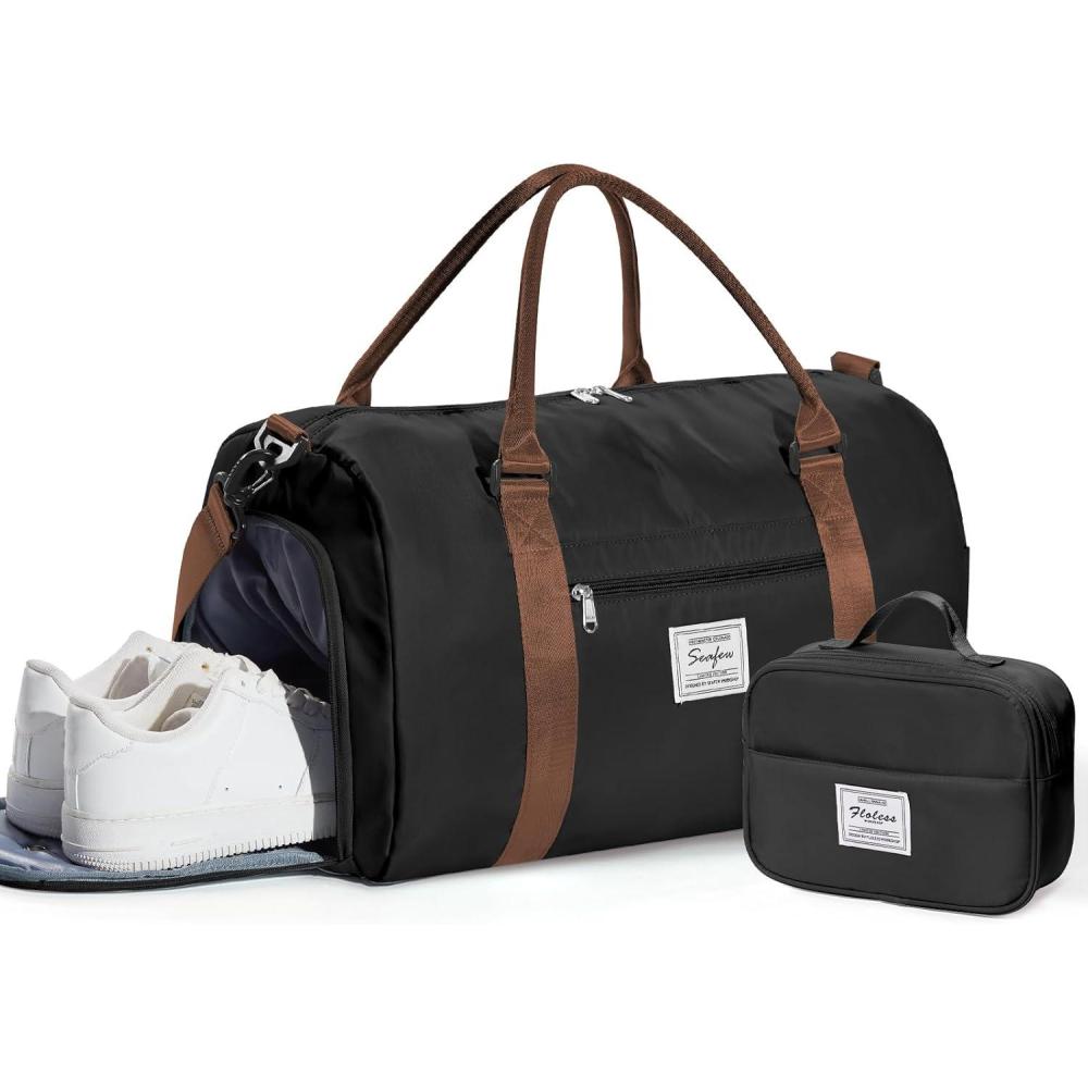 imageGym Bag WomensTravel Duffel Carry on Bag Sport Tote Bag Weekend Overnight BagB5Black BrownWith Toiletry Bag