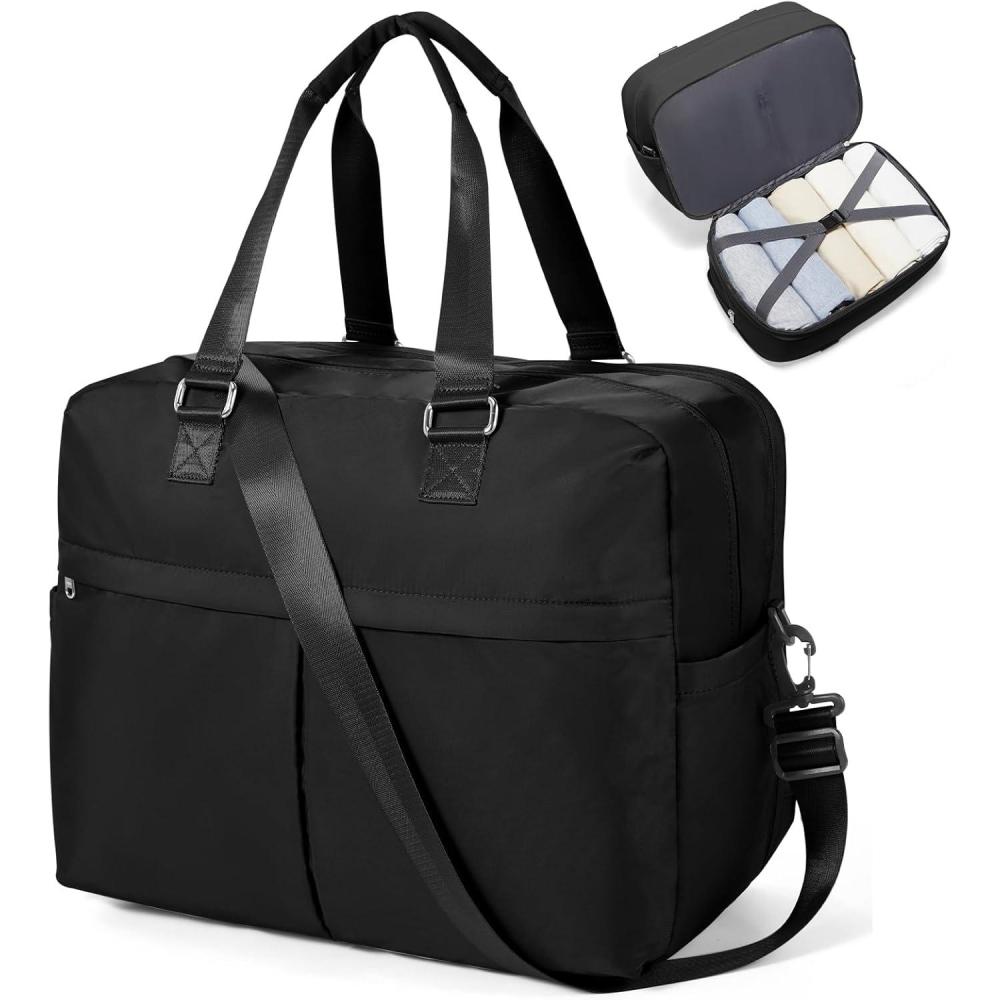 imageGym Bag WomensTravel Duffel Carry on Bag Sport Tote Bag Weekend Overnight BagF21Black