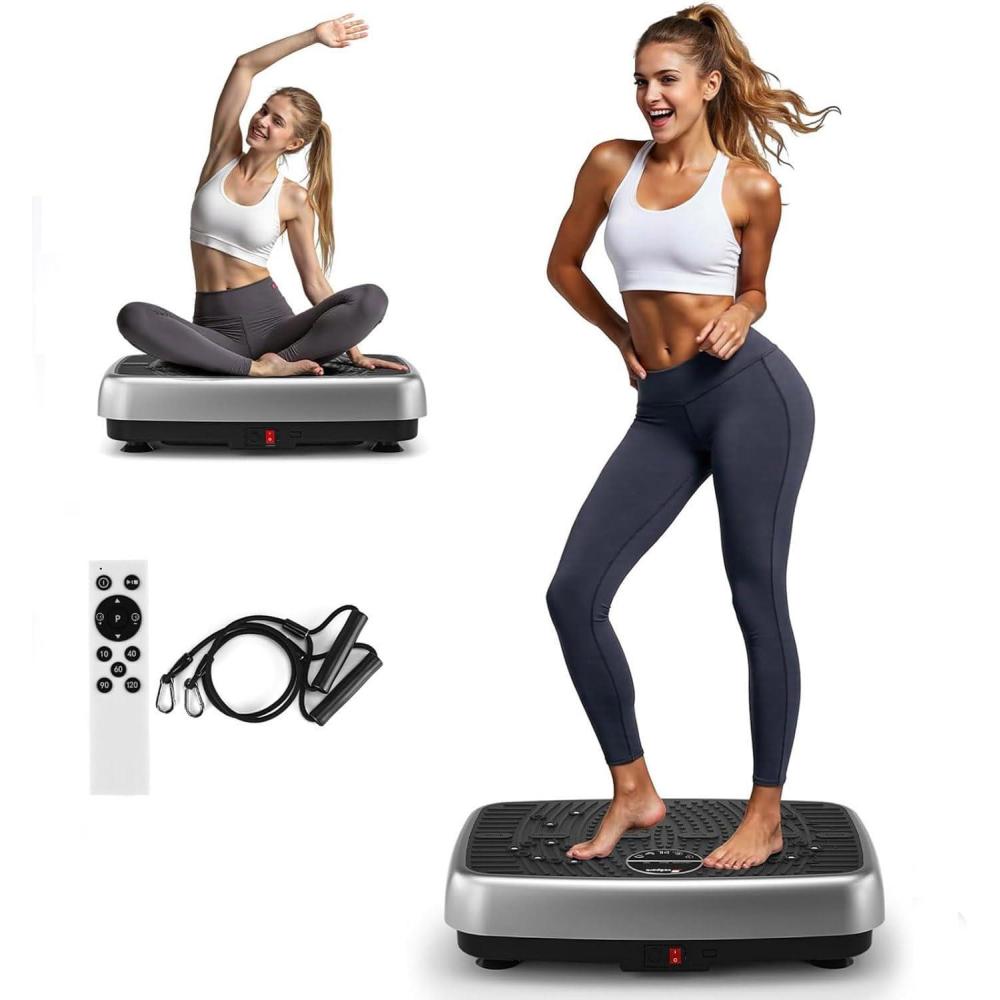 imageVibration Plate Exercise Machine 2026 EvoSpark Dual Motor Vibration Plate for Lymphatic Drainage 3D ampamp 4D Whole Body Vibration Plates for Weight Loss Shaker Workout Equipment for Women Men HomeUpgraded Double Motors Grey