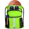 BeeGreen Drawstring Backpack Bag with Shoe Compartment, X-Large Black Gym Sports String Cinch Backpack(Fluorescent Green)