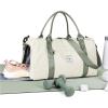 Gym Bag Womens,Travel Duffel Carry on Bag Sport Tote Bag Weekend Overnight Bag(A11-Beige with Green)