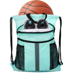 BeeGreen Drawstring Backpack Bag with Shoe Compartment, X-Large Black Gym Sports String Cinch Backpack(Mint Green)