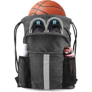 BeeGreen Drawstring Backpack Bag with Shoe Compartment, X-Large Black Gym Sports String Cinch Backpack(Mix Black)