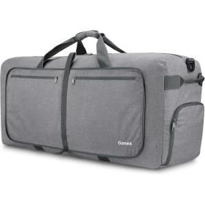 Gonex 40L 60L 80L 100L 150L Large Foldable Travel Duffle Bag with Shoes Compartment, Packable Lightweight Water Repellent Duffel Bag for Camping Gym Weekender Bag(Light Grey)